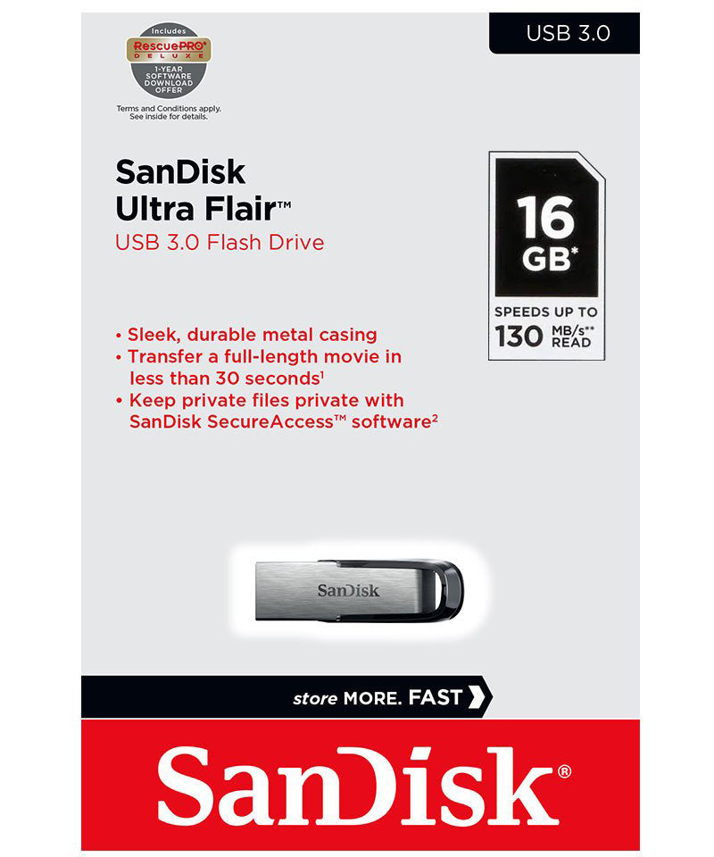 Ekstern Minne USB-A 3.0 SanDisk Ultra Flair, 16Gb SDCZ73-016G-G46