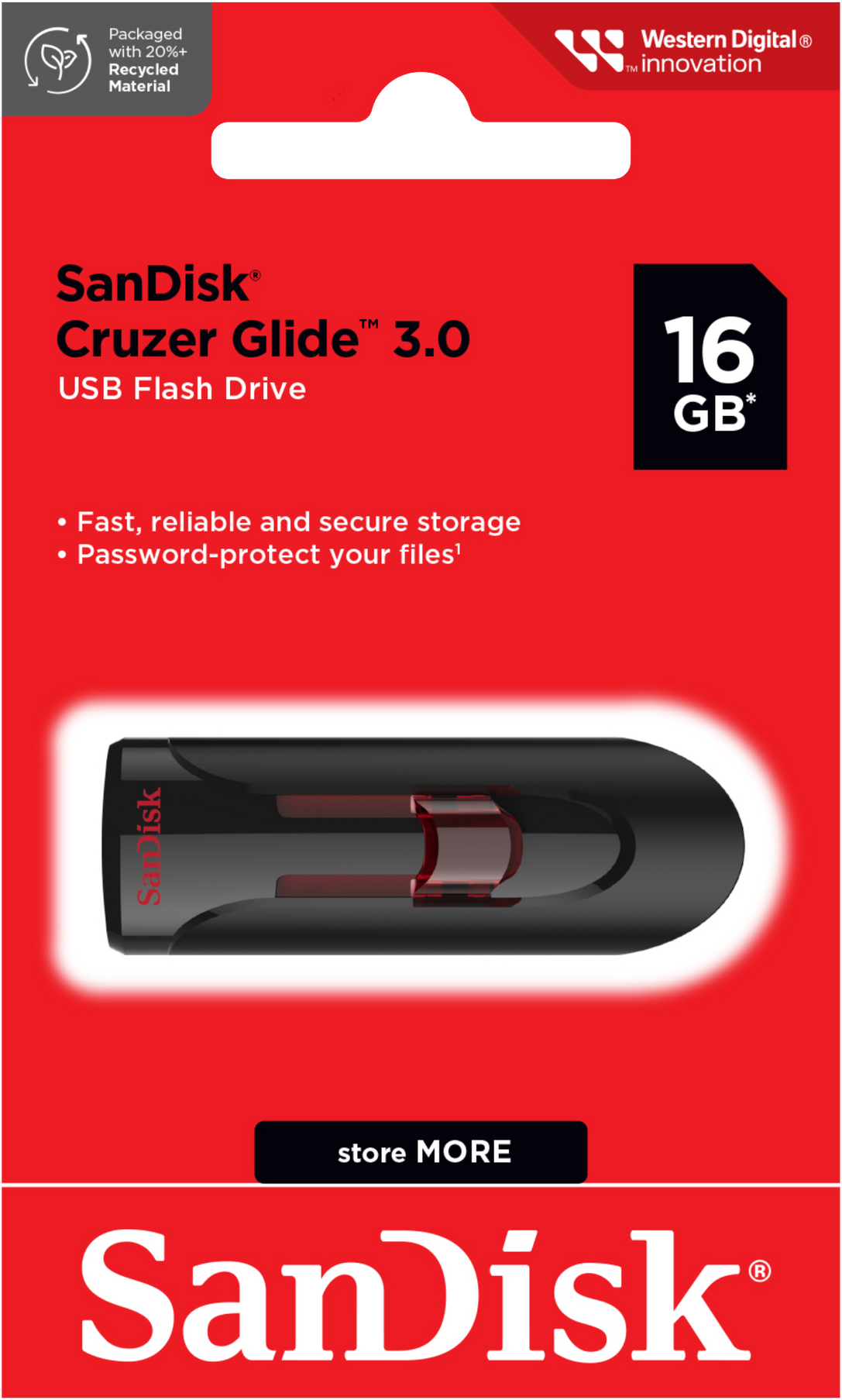 Ekstern Minne USB-A 3.0 SanDisk Cruzer Glide, 16Gb SDCZ600-016G-G35