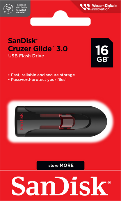 Ekstern Minne USB-A 3.0 SanDisk Cruzer Glide, 16Gb SDCZ600-016G-G35