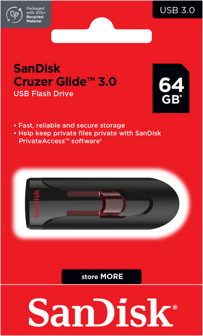 Ekstern Minne USB-A 3.0 SanDisk Cruzer Glide, 64Gb SDCZ600-064G-G35