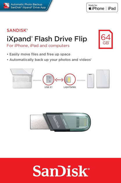 Ekstern Minne USB-A 3.1 / Lightning SanDisk iXpand Flip, 64Gb SDIX90N-064G-GN6NN
