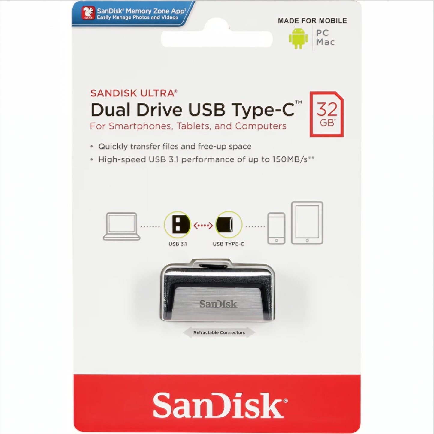 Ekstern Minne USB-A 3.1 / USB-C SanDisk Ultra Dual Drive, 32Gb SDDDC2-032G-G46