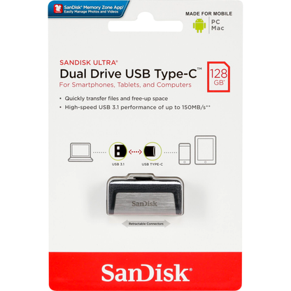Ekstern lagring USB-A 3.1 / USB-C SanDisk Ultra Dual, 128GB SDDDC2-128G-G46