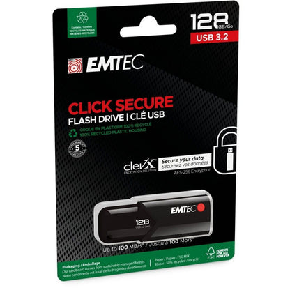 Ekstern Minne USB-A 3.2 Emtec B120 Click Secure, 128Gb ECMMD128GB123