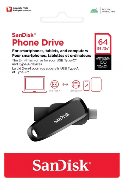 Ekstern Minne USB-A 3.2 / USB-C SanDisk Phone Drive, 64Gb SDDDC6-064G-G46