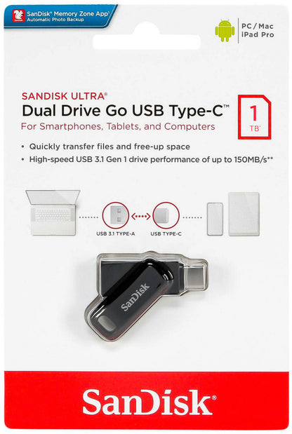 Ekstern lagring USB-A 3.2 / USB-C SanDisk Ultra Dual Go, 1TB SDDDC3-1T00-G46