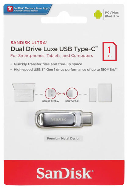 Ekstern lagring USB-A 3.2 / USB-C SanDisk Ultra Luxe Dual Drive, 1TB SDDDC4-1T00-G46