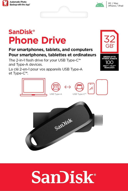 Ekstern lagring USB-A 3.2 / USB-C SanDisk Phone Drive, 32Gb SDDDC6-032G-G46