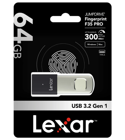 Ekstern minne USB-A 3.2 Lexar JumpDrive Fingerprint F35 Pro, 64Gb