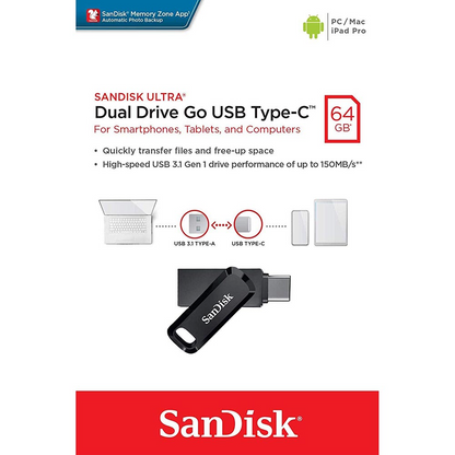 Ekstern Minne USB-A 3.2 / USB-C SanDisk Ultra Dual Go, 64Gb SDDDC3-064G-G46