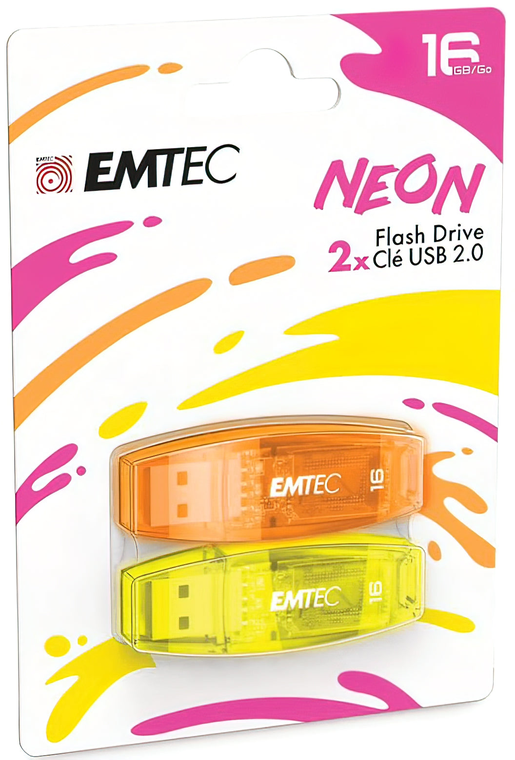 Ekstern USB-A-minne Emtec C410 Neon, 16GB, sett med 2 stykker ECMMD16GC41