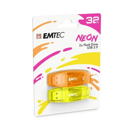 Ekstern USB-A-minne Emtec C410 Neon, 32GB, sett med 2 stykker ECMMD32GC41