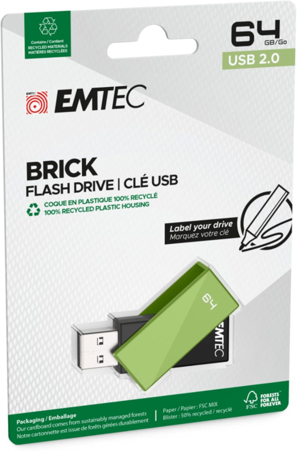 Ekstern USB-A-minne Emtec C350 Brick, 64Gb ECMMD64GC352