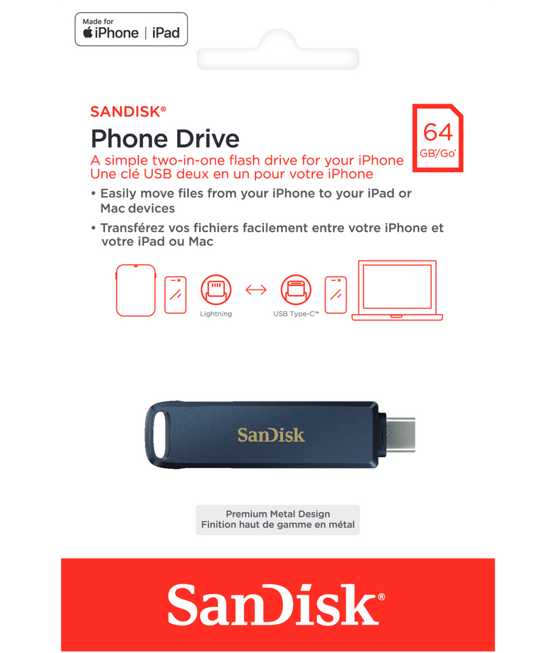 Ekstern Minne USB-C / Lightning SanDisk Phone Drive, 64Gb SDIXD0N-064G-GN6NN