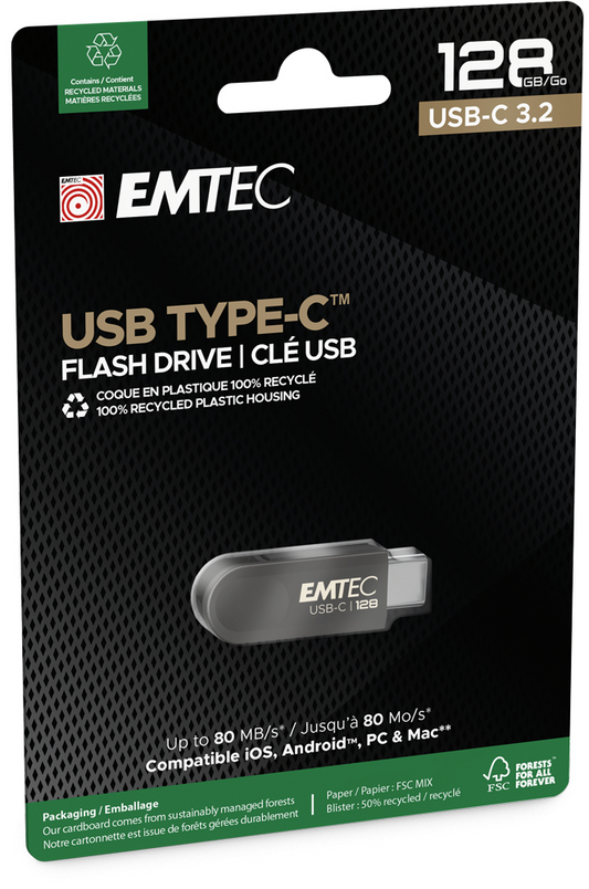Ekstern Minne USB-C Emtec C280 Single, 128Gb ECMMD128GC2