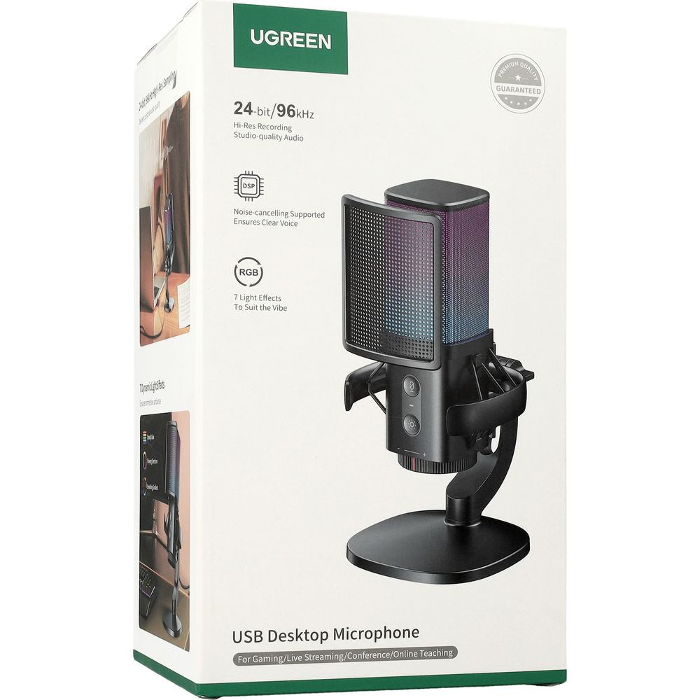 Kardioidmikrofon UGREEN CM581 (65629), RGB, USB-C, 1.5m, Svart