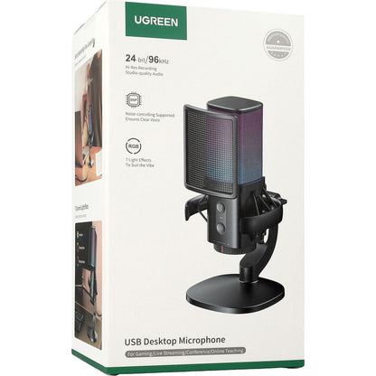 Kardioidmikrofon UGREEN CM581 (65629), RGB, USB-C, 1.5m, Svart
