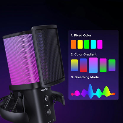 Kardioidmikrofon UGREEN CM581 (65629), RGB, USB-C, 1.5m, Svart