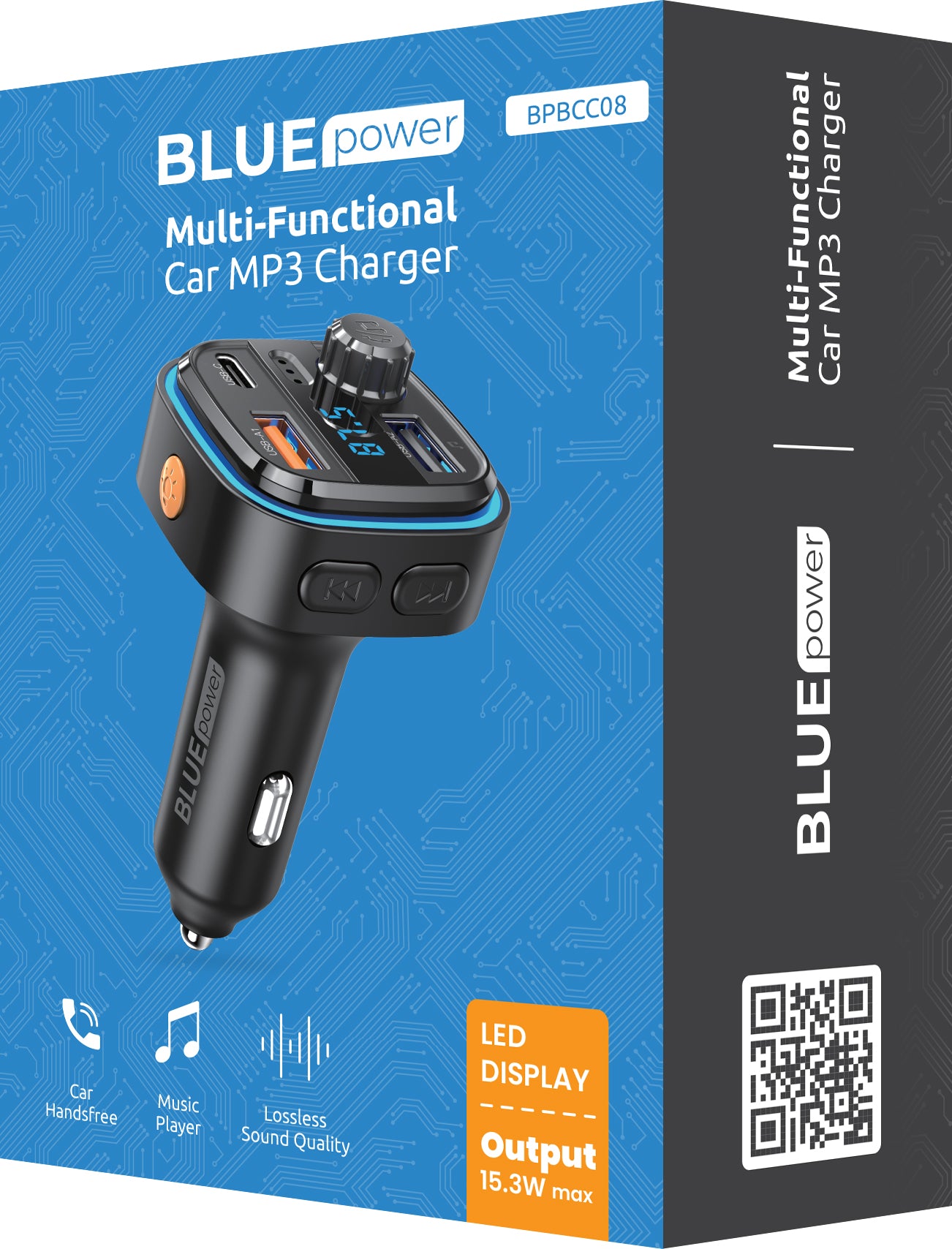 Blue Power Bluetooth FM-modulator BPBCC08, 2 x USB-A - 1 x USB-C