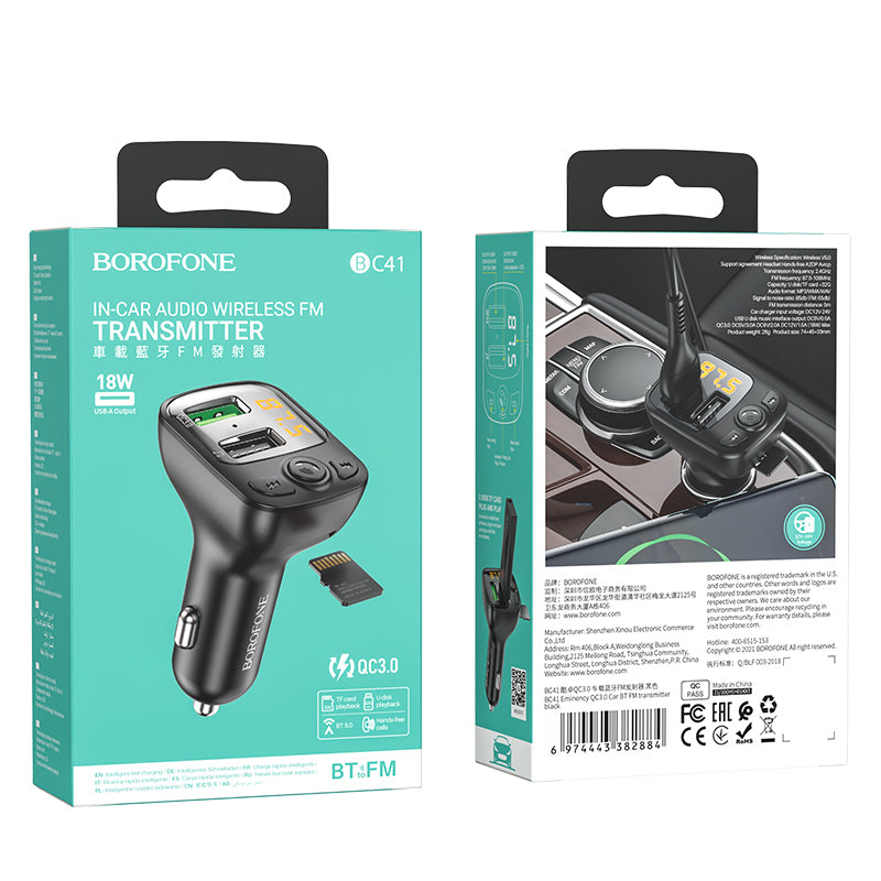 FM Bluetooth-modulator Borofone BC41 Eminency, 2 x USB-A - 1 x microSD