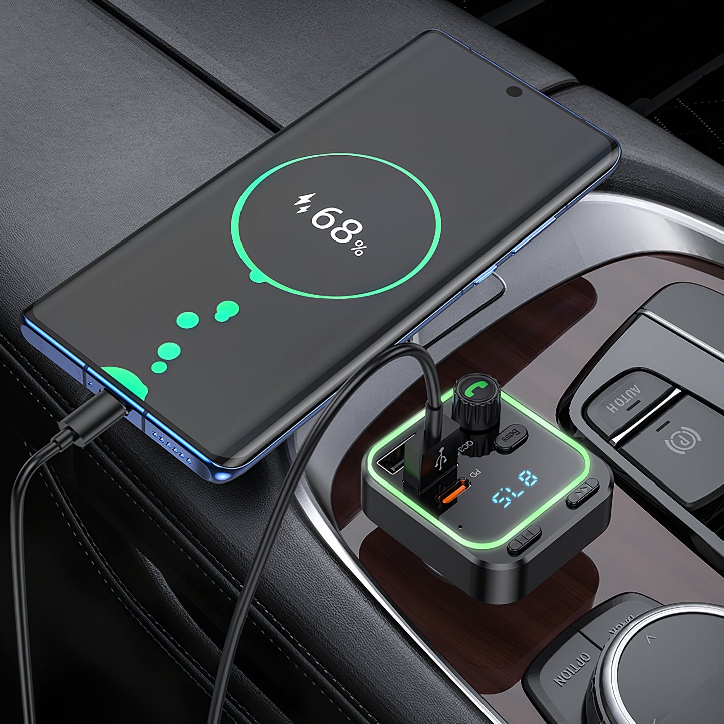 BC53 Highway Bluetooth FM-modulator, 2 x USB-A - 1 x USB-C 