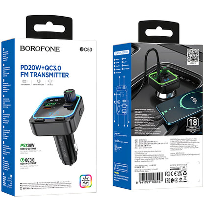 BC53 Highway Bluetooth FM-modulator, 2 x USB-A - 1 x USB-C 