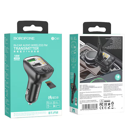 FM Bluetooth-modulator Borofone BC41 Eminency, 2 x USB-A - 1 x microSD