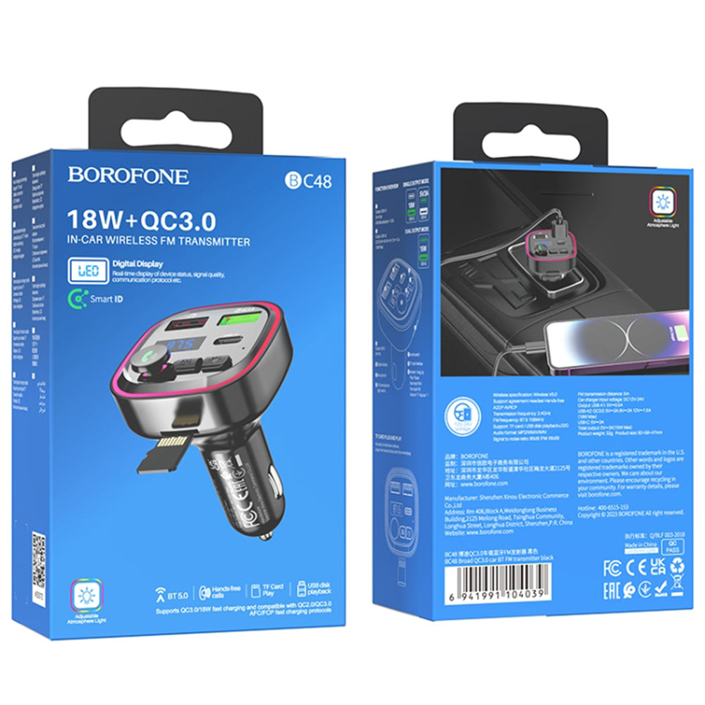 FM Bluetooth-modulator Borofone BC48, 2 x USB-A - 1 x USB-C
