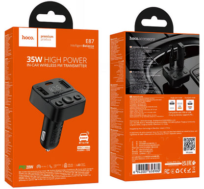 FM Bluetooth-modulator HOCO E87, 2 x USB-A - 1 x USB-C