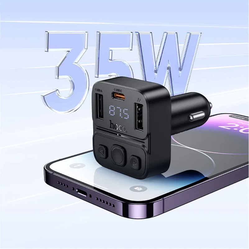 FM Bluetooth-modulator HOCO E87, 2 x USB-A - 1 x USB-C