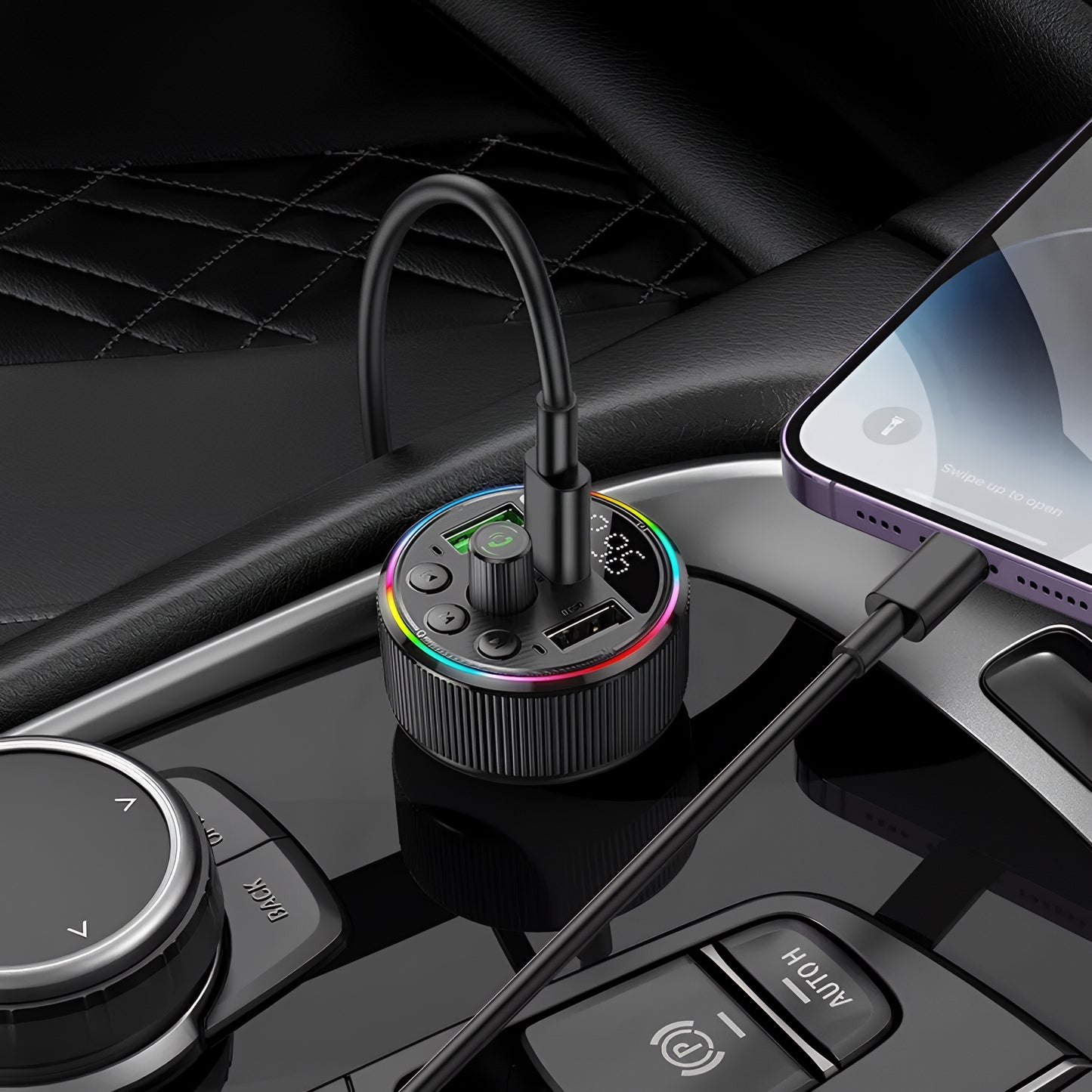 FM Bluetooth-modulator HOCO E82, 2 x USB-A - 1 x USB-C