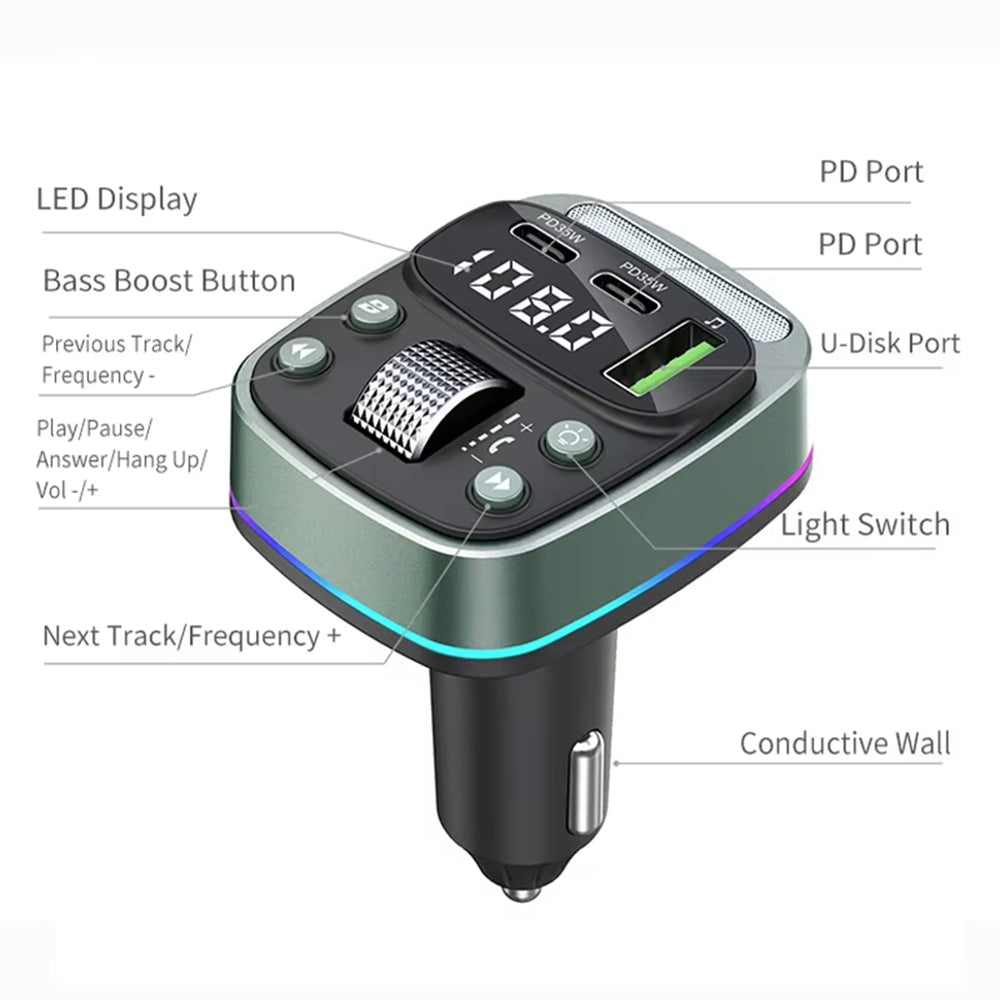 FM Bluetooth-modulator Techsuit EchoDrive, 1 x USB-A - 2 x USB-C