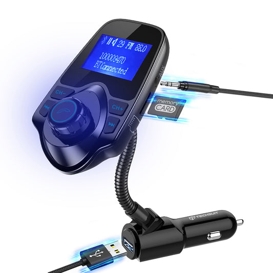 FM Bluetooth-modulator Techsuit MFM4, 1 x USB-A - 1 x 3,5 mm - 1 x microSD, Svart