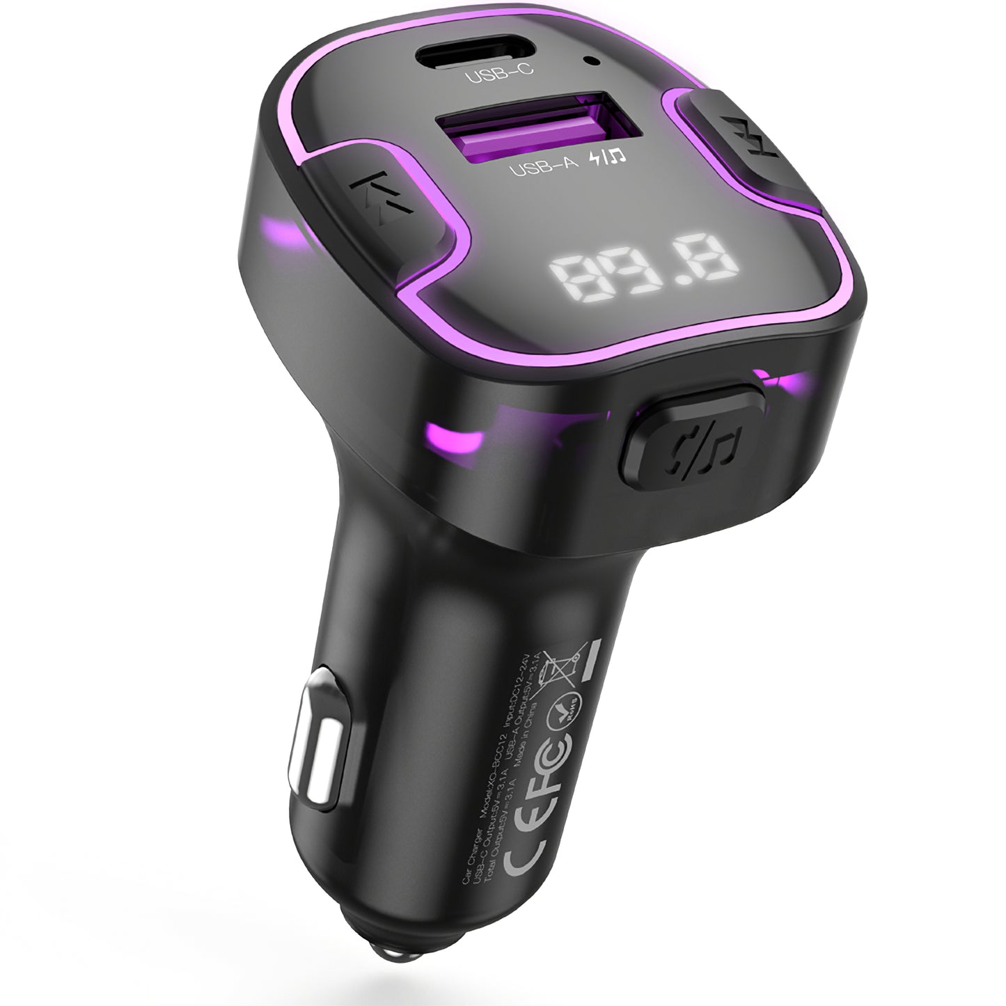 FM Bluetooth-modulator XO Design BCC12, 1 x USB-A - 1 x USB-C