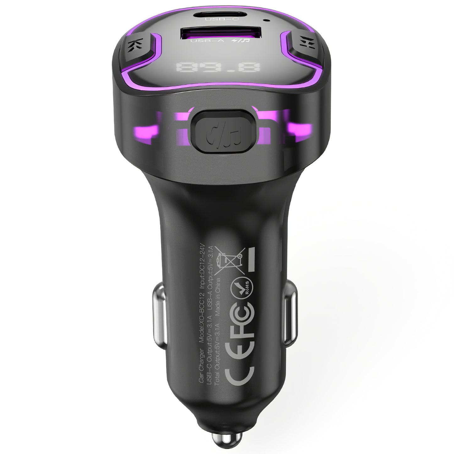 FM Bluetooth-modulator XO Design BCC12, 1 x USB-A - 1 x USB-C