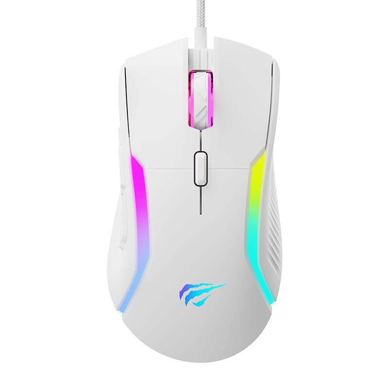 Gamingmus med kabel USB HAVIT MS1033, RGB, 800DPI - 8000DPI, Hvit