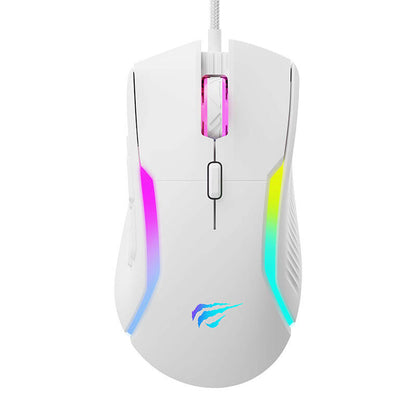 Gamingmus med kabel USB HAVIT MS1033, RGB, 800DPI - 8000DPI, Hvit