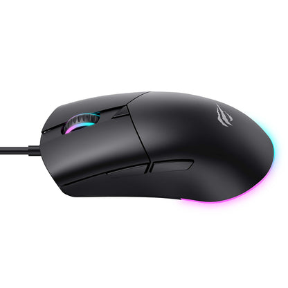Gamingmus med kabel USB HAVIT MS1038, RGB, 1200DPI - 7200DPI, 1.6m, Svart