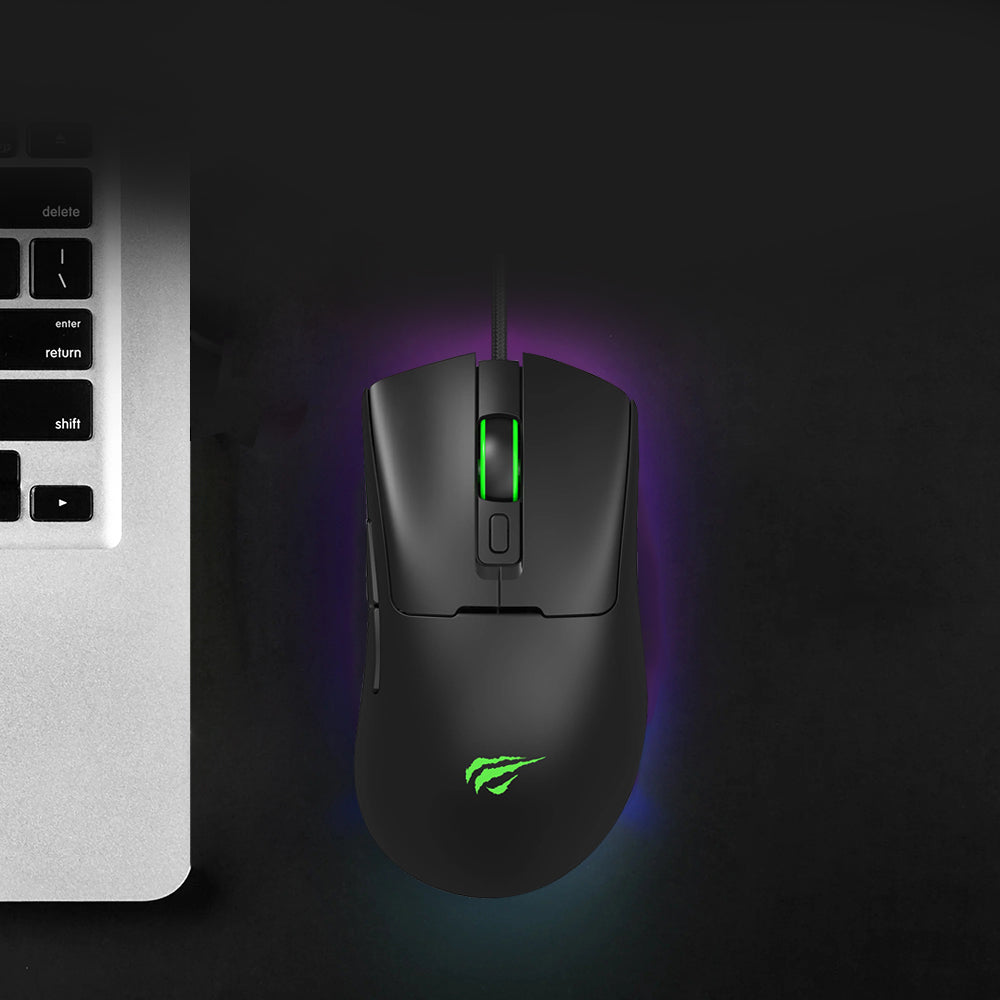 Gamingmus med kabel USB HAVIT MS966, RGB, 800DPI - 12000DPI, 1.6m, Svart