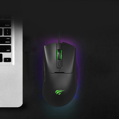 Gamingmus med kabel USB HAVIT MS966, RGB, 800DPI - 12000DPI, 1.6m, Svart