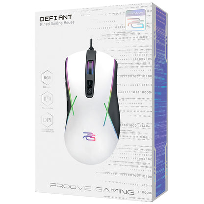 Gamingmus med kabel USB Proove Defiant, RGB, 7200DPI, Hvit CMDE00000101