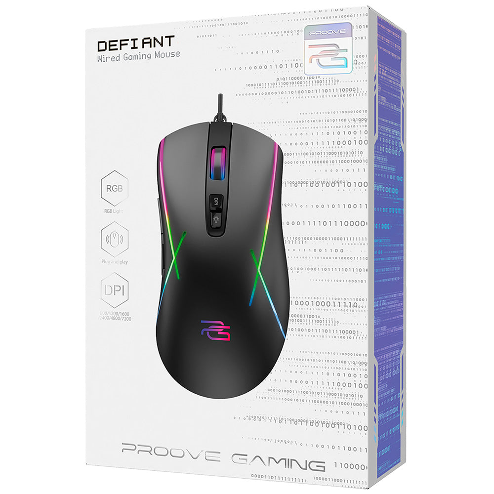 Gamingmus med kabel USB Proove Defiant, RGB, 7200DPI, Svart CMDE00000102