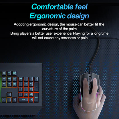 Gamingmus med kabel USB Yesido KB20, RGB, 1000DPI - 7200DPI, Svart