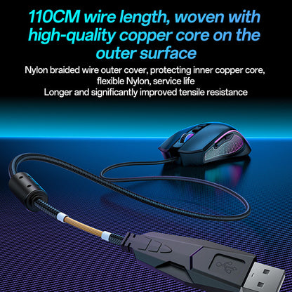 Gamingmus med kabel USB Yesido KB20, RGB, 1000DPI - 7200DPI, Svart