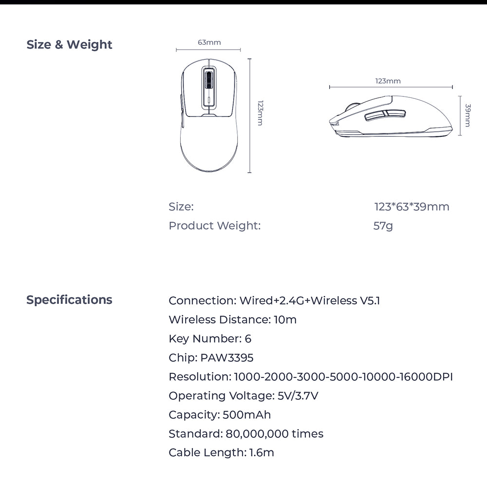 Gamingmus Trådløs HAVIT MS969WB, RGB, 1000DPI - 16000DPI, Svart