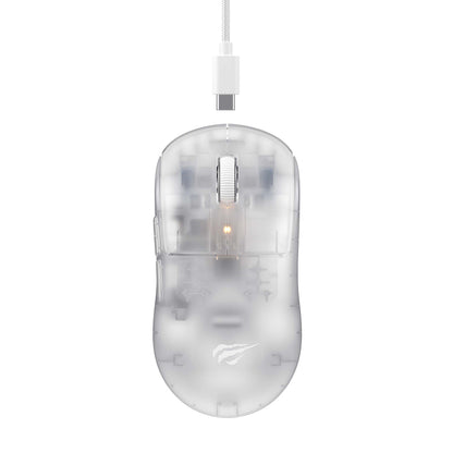 Gamingmus Trådløs HAVIT MS970WB Pro, 800DPI - 12000DPI, BT / Wi-Fi / Kablet, Transparent Hvit