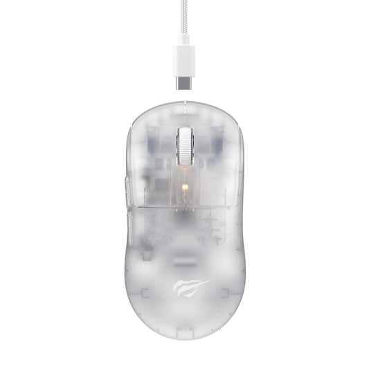 Gamingmus Trådløs HAVIT MS970WB Pro, 800DPI - 12000DPI, BT / Wi-Fi / Kablet, Transparent Hvit