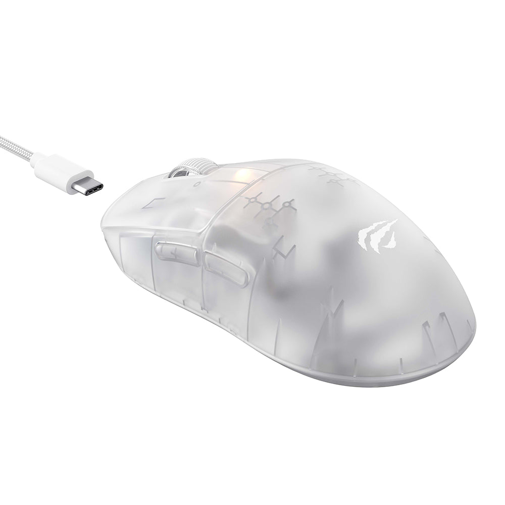 Gamingmus Trådløs HAVIT MS970WB Pro, 800DPI - 12000DPI, BT / Wi-Fi / Kablet, Transparent Hvit