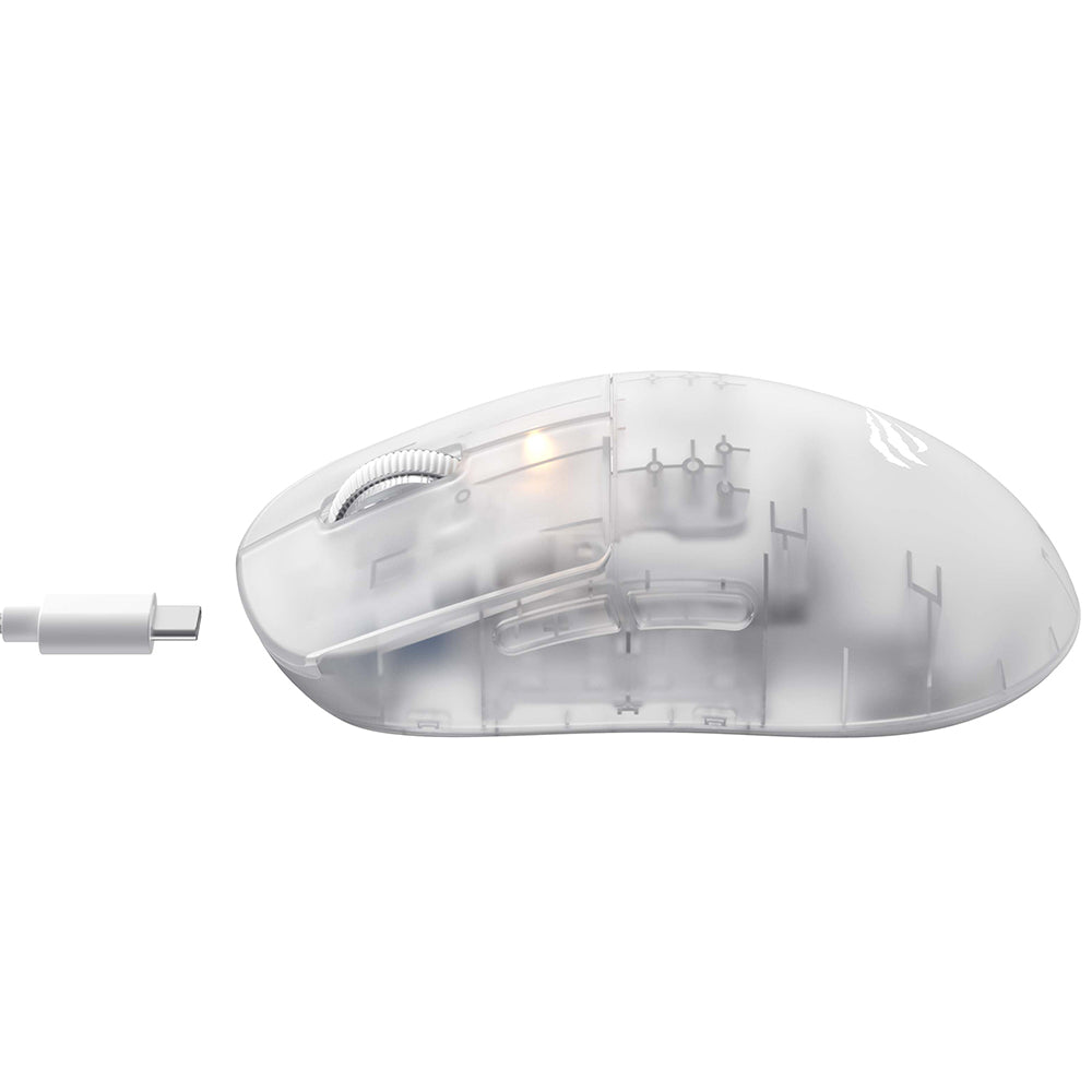 Gamingmus Trådløs HAVIT MS970WB Pro, 800DPI - 12000DPI, BT / Wi-Fi / Kablet, Transparent Hvit