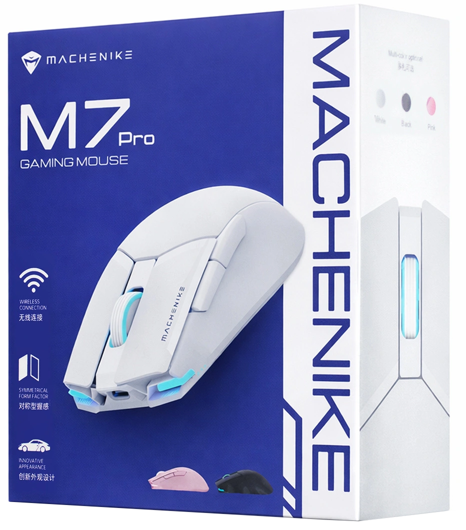 Trådløs gamingmus Machenike M7 Pro, RGB, 1000 DPI–26000 DPI, hvit
